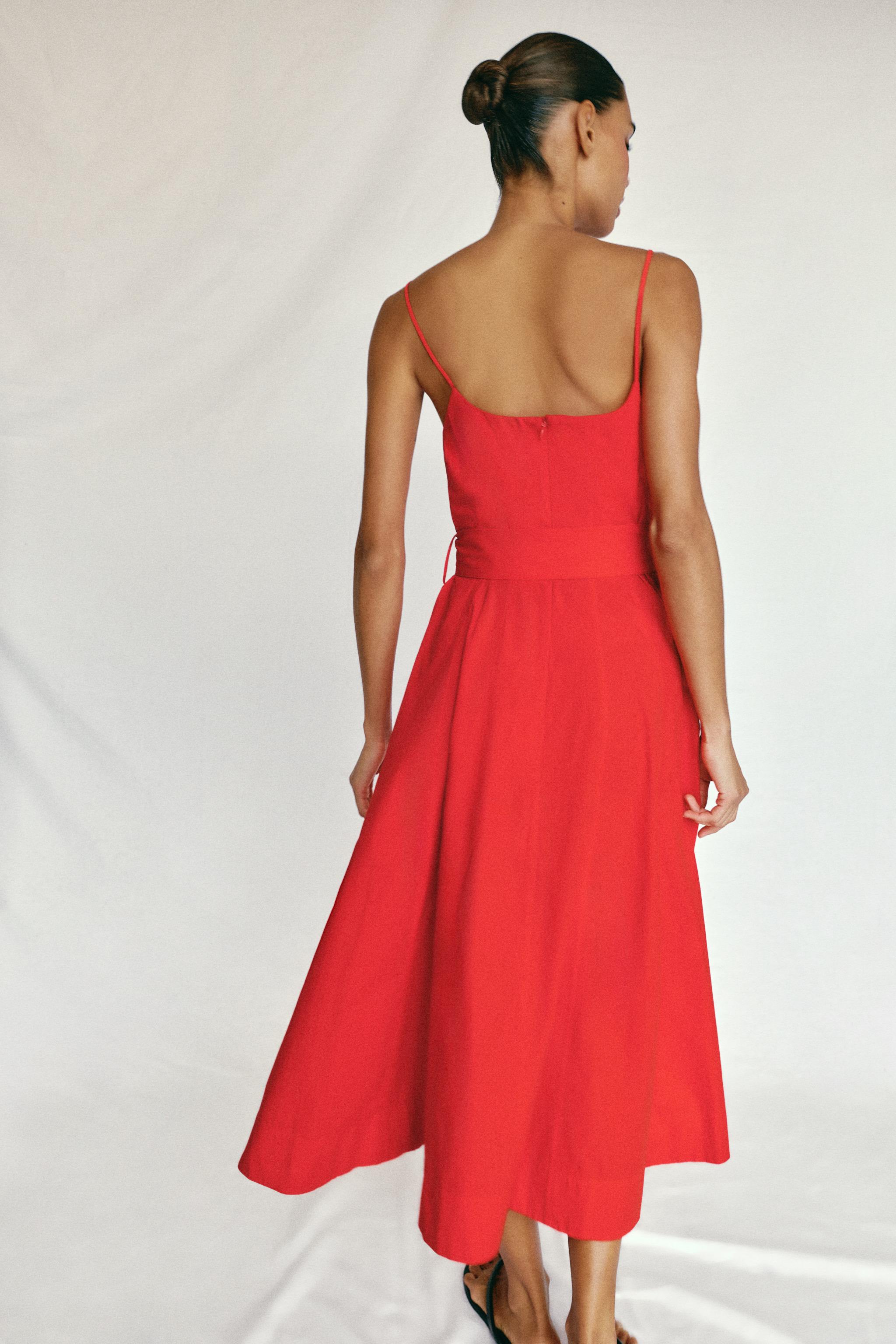 BELTED POPLIN MIDI DRESS